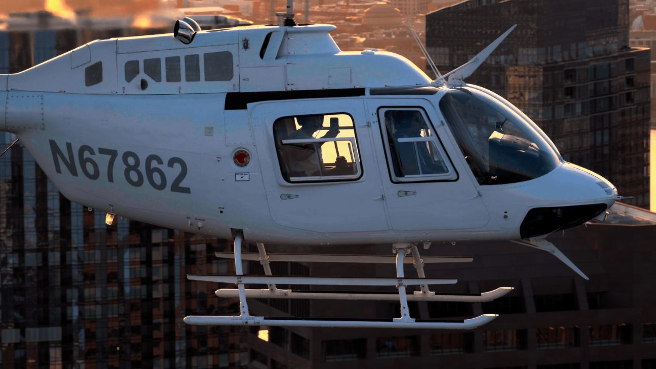 the side of a helicopter in flight