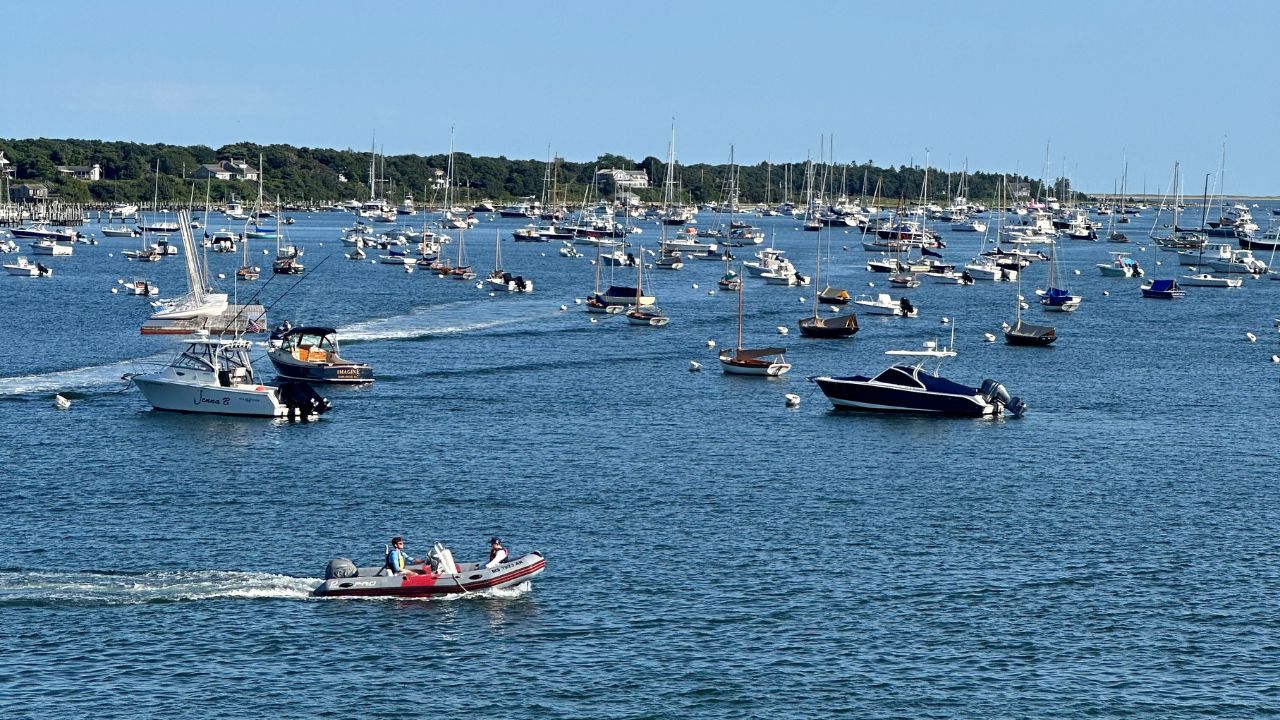 many boats moored outside of martha's vineyard