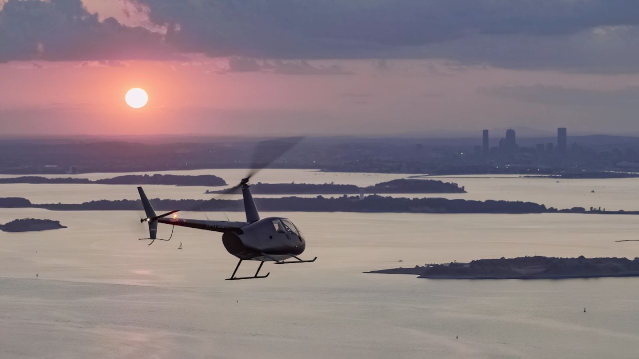 Aerial view of the private charter service over Boston