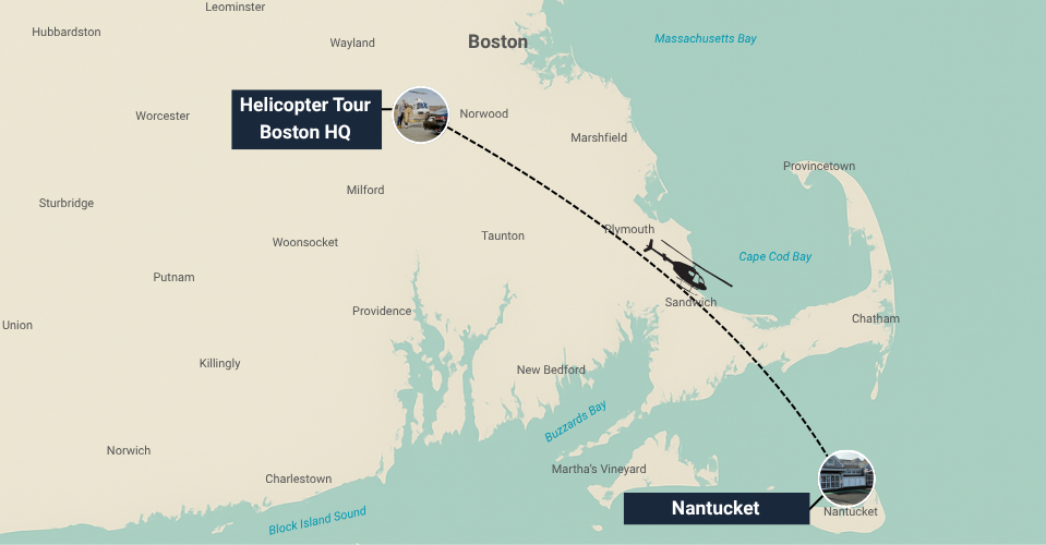 flight route from Boston to Nantucket